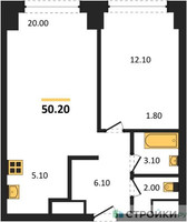 Планировка однокомнатной(квартира) площадью 50.2 квадратных метров в “ЖК Very (Вери)”