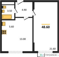 Планировка однокомнатной(квартира) площадью 47.6 квадратных метров в “ЖК Ново-Молоково”
