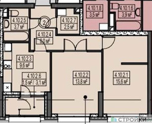Планировка двухкомнатной(квартира) площадью 54.7 квадратных метров в ЖК “ЖК Sky Garden (Скай Гарден)”