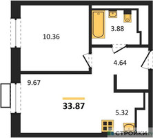 Планировка однокомнатной(квартира) площадью 33.87 квадратных метров в “ЖК Пятницкие луга”