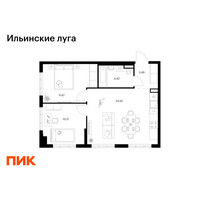 Планировка двухкомнатной(квартира) площадью 53.31 квадратных метров в “ЖК Ильинские луга”