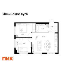 Планировка двухкомнатной(квартира) площадью 53.31 квадратных метров в ЖК “ЖК Ильинские луга”