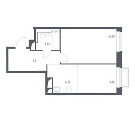 Планировка однокомнатной(квартира) площадью 45.9 квадратных метров в ЖК “ЖК Долина Яузы”