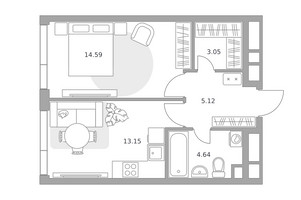 Планировка однокомнатной(квартира) площадью 40.55 квадратных метров в “ЖК Нижегородская от Гранель”