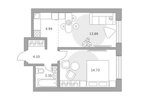 Планировка двухкомнатной(квартира) площадью 41.01 квадратных метров в “ЖК Ильинойс”