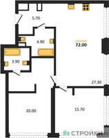 Планировка двухкомнатной(квартира) площадью 72 квадратных метров в “ЖК СТОУН Грэйн”
