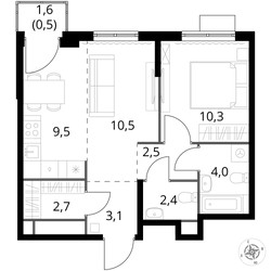 Планировка двухкомнатной(квартира) площадью 53.4 квадратных метров в ЖК “ЖК 1-й Химкинский (Первый Химкинский)”