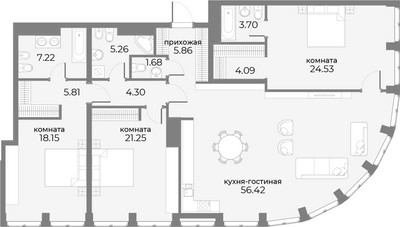 Планировка 4+ комнатной(апартаменты) площадью 160.7 квадратных метров в ЖК “ЖК Sky View (Скай Вью)”