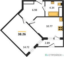 Планировка однокомнатной(квартира) площадью 38.26 квадратных метров в “ЖК Светлый мир БиоПолис”