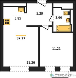 Планировка однокомнатной(квартира) площадью 37.27 квадратных метров в ЖК “ЖК Квартал Строгино”