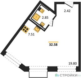 Планировка студии(квартира) площадью 32.58 квадратных метров в ЖК “ЖК Рублевский Квартал”