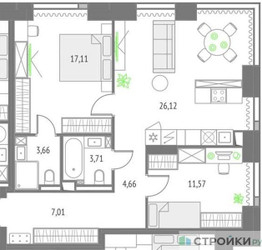 Планировка двухкомнатной(квартира) площадью 73.84 квадратных метров в ЖК “ЖК Upside Towers (Апсайд Тауэрс)”