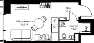 Планировка студии(квартира) площадью 22.8 квадратных метров в “ЖК Веер”