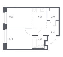 Планировка однокомнатной(квартира) площадью 42.91 квадратных метров в “ЖК ЭкоБунино (Южное Бунино)”