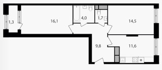 Планировка двухкомнатной(квартира) площадью 59 квадратных метров в “ЖК Варшавские ворота”