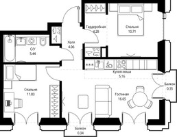 Планировка двухкомнатной(квартира) площадью 58.82 квадратных метров в “ЖК СЕТ”