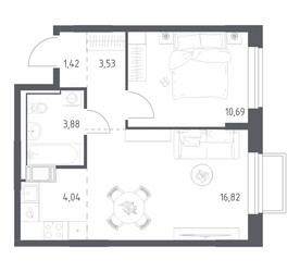 Планировка однокомнатной(квартира) площадью 40.38 квадратных метров в ЖК “ЖК Томилино Парк”