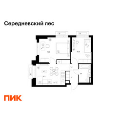 Планировка двухкомнатной(квартира) площадью 49.4 квадратных метров в ЖК “ЖК Середневский лес”