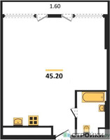 Планировка однокомнатной(квартира) площадью 44.7 квадратных метров в “ЖК River Park Кутузовский (Ривер Парк Тауэрс)”