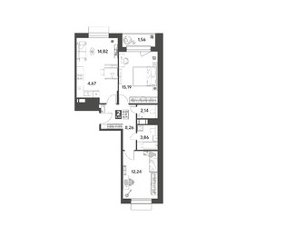 Планировка двухкомнатной(квартира) площадью 62.74 квадратных метров в ЖК “ЖК Публицист”