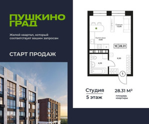Планировка студии(квартира) площадью 28.31 квадратных метров в ЖК “ЖК Пушкино Град”