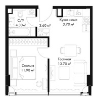 Планировка однокомнатной(квартира) площадью 37.2 квадратных метров в “ЖК Слава”