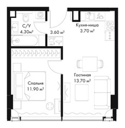 Планировка однокомнатной(квартира) площадью 37.2 квадратных метров в ЖК “ЖК Слава”