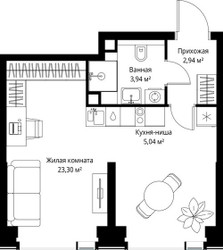 Планировка однокомнатной(квартира) площадью 35.22 квадратных метров в ЖК “Мультиквартал СИТИДЗЕН”