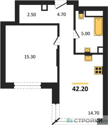 Планировка однокомнатной(квартира) площадью 42.2 квадратных метров в ЖК “Кутузов Сити”