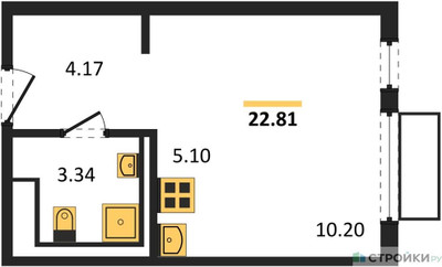 Планировка студии(квартира) площадью 22.81 квадратных метров в ЖК “ЖК Пригород Лесное”