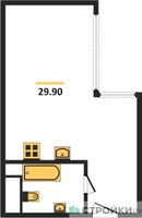 Планировка однокомнатной(апартаменты) площадью 29.9 квадратных метров в “ЖК Nametkin Tower (Наметкин Тауэр)”