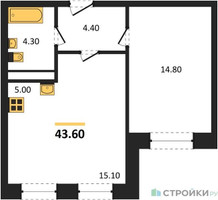 Планировка однокомнатной(квартира) площадью 43.6 квадратных метров в “ЖК Пушкино Град”