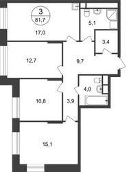 Планировка трехкомнатной(квартира) площадью 81.7 квадратных метров в ЖК “ЖК Первый Московский”