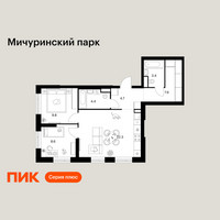Планировка двухкомнатной(квартира) площадью 61.1 квадратных метров в “ЖК Мичуринский Парк”