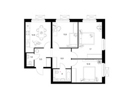 Планировка трехкомнатной(квартира) площадью 72.4 квадратных метров в “ЖК Люблинский парк”