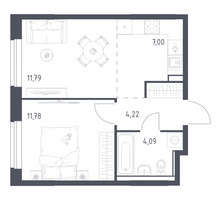 Планировка однокомнатной(квартира) площадью 38.88 квадратных метров в “ЖК Квартал Ивакино”