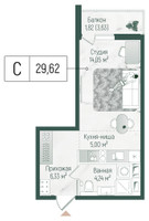 Планировка студии(квартира) площадью 31.44 квадратных метров в “ЖК Рига Хиллс”