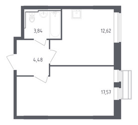 Планировка однокомнатной(квартира) площадью 38.51 квадратных метров в ЖК “ЖК Рублевский Квартал”