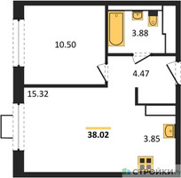 Планировка однокомнатной(квартира) площадью 38.02 квадратных метров в “ЖК Прибрежный Парк”