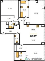 Планировка трехкомнатной(квартира) площадью 138.5 квадратных метров в “Роскошный квартал Life Time”