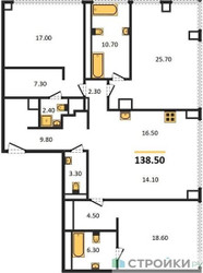 Планировка трехкомнатной(квартира) площадью 138.5 квадратных метров в ЖК “Роскошный квартал Life Time”