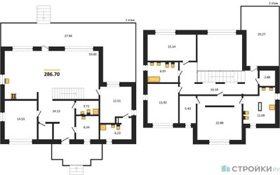 Планировка 4+ комнатной(квартира) площадью 286.7 квадратных метров в ЖК “ЖК Мечта”