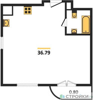 Планировка однокомнатной(квартира) площадью 36.79 квадратных метров в “ЖК Дом Достижение”