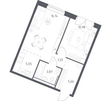 Планировка однокомнатной(квартира) площадью 43.03 квадратных метров в “ЖК Квартал Западный”