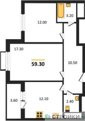 Планировка двухкомнатной(квартира) площадью 59.3 квадратных метров в “ЖК Римский”