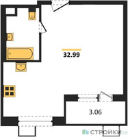 Планировка однокомнатной(квартира) площадью 32.7 квадратных метров в “Жилые кварталы Новое Пушкино”