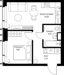 Планировка однокомнатной(квартира) площадью 38.3 квадратных метров в ЖК “ЖК Веер”