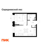 Планировка однокомнатной(квартира) площадью 36.8 квадратных метров в “ЖК Середневский лес”