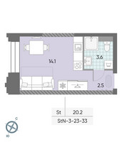 Планировка студии(квартира) площадью 20.2 квадратных метров в “ЖК ЗИЛАРТ”