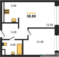 Планировка однокомнатной(квартира) площадью 38.8 квадратных метров в “Жилые кварталы Белый Град”
